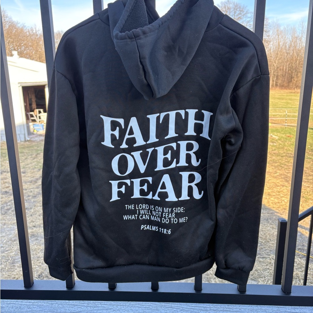 Faith Over Fear Black Graphic Hoodie